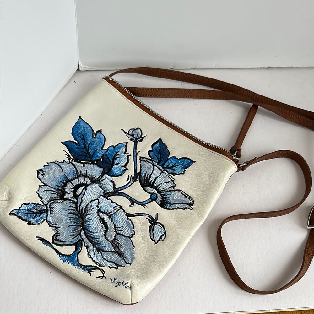 Brighton White and Blue Floral Crossbody Bag